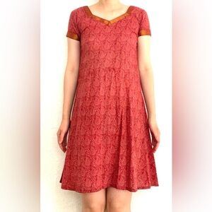 Pink gold trim cotton shift dress size xs